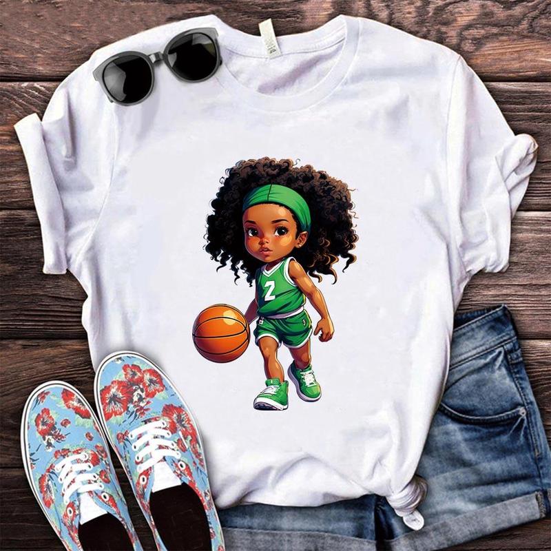 Cartoon Basketball Girl Pattern Heat Transfer Sticker, 6 Counts set Cute Cool Girl Graphic Heat Transfer Sticker, DIY Heat Transfer Sticker For T-shirt, Jacket, Jeans, Hoodie