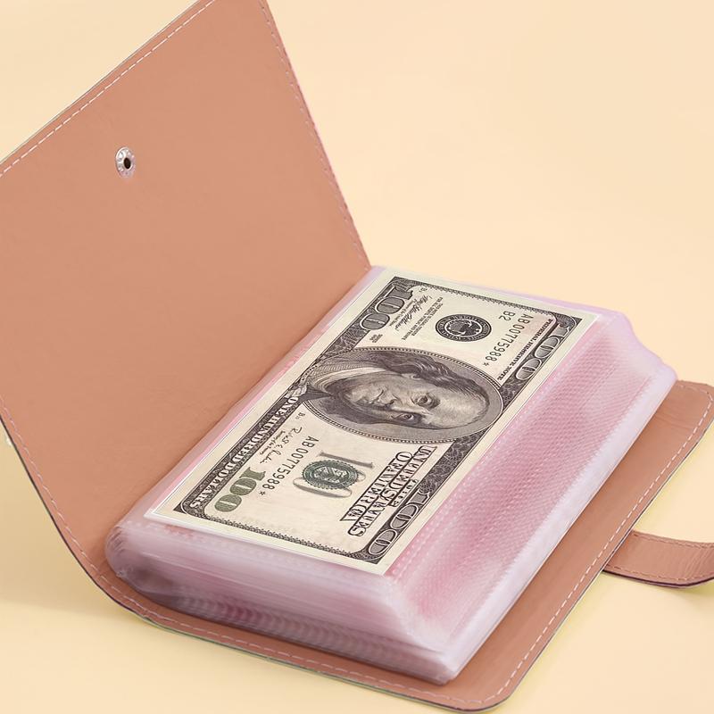 1 banknote storage book, made of PU material, can accommodate 100 banknotes, with banknote photos, stamps, bank card storage book 1A6 large capacity cash storage notebook with 50pcs inside