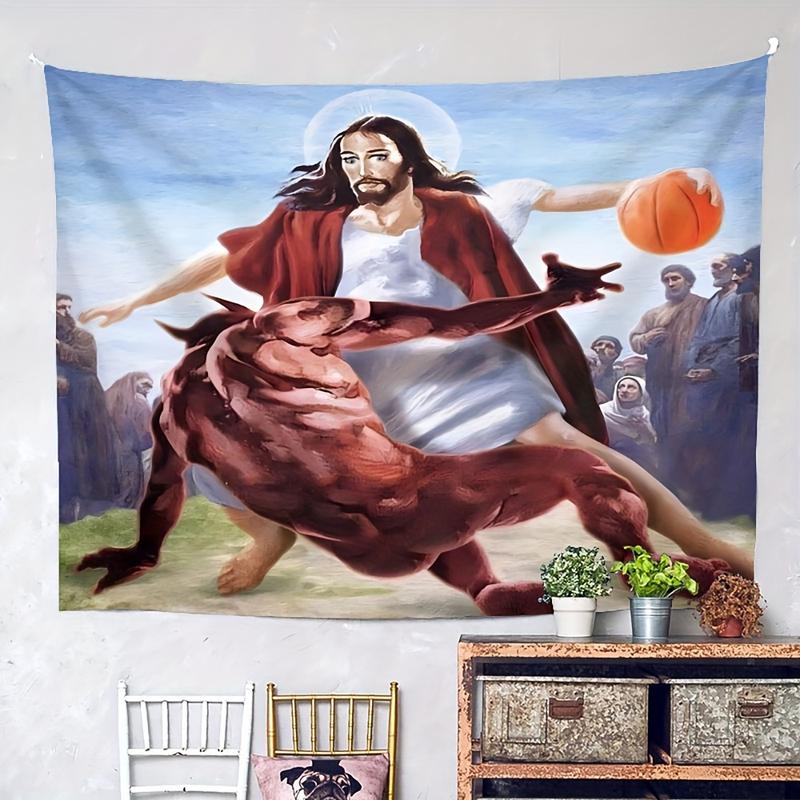 Christmas 2024 Ornament - Basketball Themed Tapestry, Woven Indoor Wall Hanging with 100% Polyester Cover Material, Tapestry for Living Room - Transverse Orientation with Unique Other Patterns Design Decor