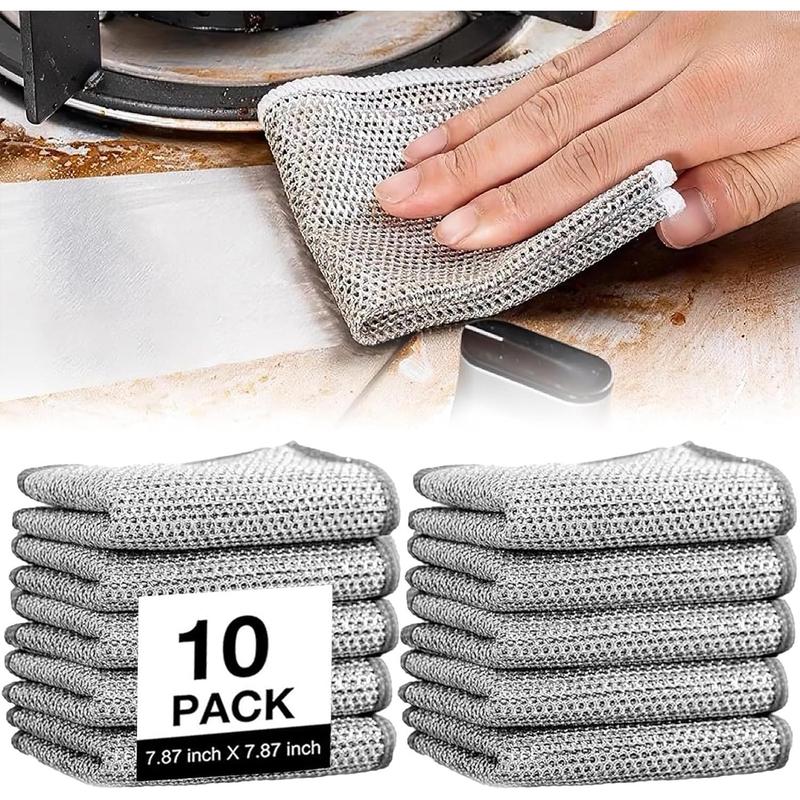 10 Pcs Wire Dishwashing Rs - Multi-Purpose Cleaning Cloths for Wet and Dry - Non-Scratch & Easy to Clean - Stubborn Scrubbing - Scratch Resistance - Wire Dishcloths for Kitchen