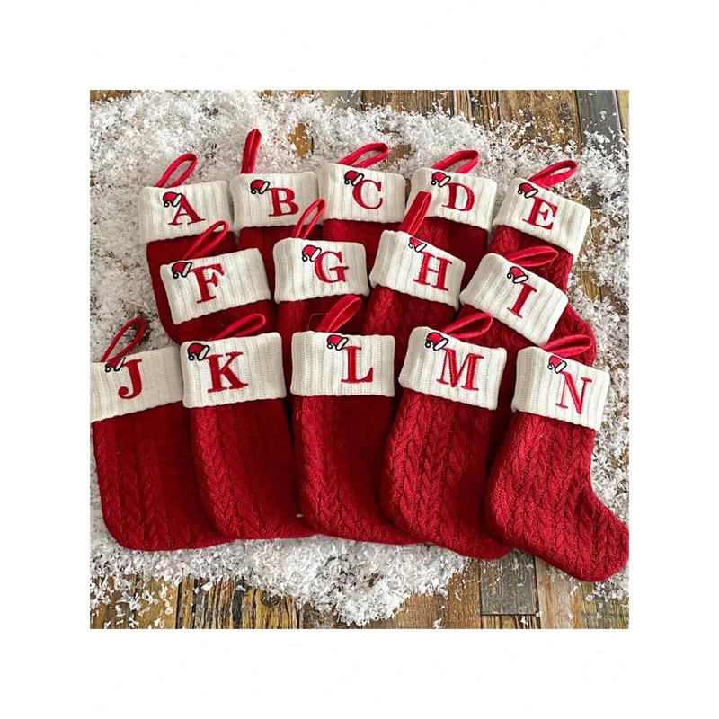 Knit Monogram Christmas Stockings,Christmas Stockings Small Xmas English Letters Hanging Stockings Christmas Socks Double Sided Fireplace Hanging Stockings for Christmas Party Decoration New Year Party Gift Favors Supplies,Family Holiday Xmas Party Decor