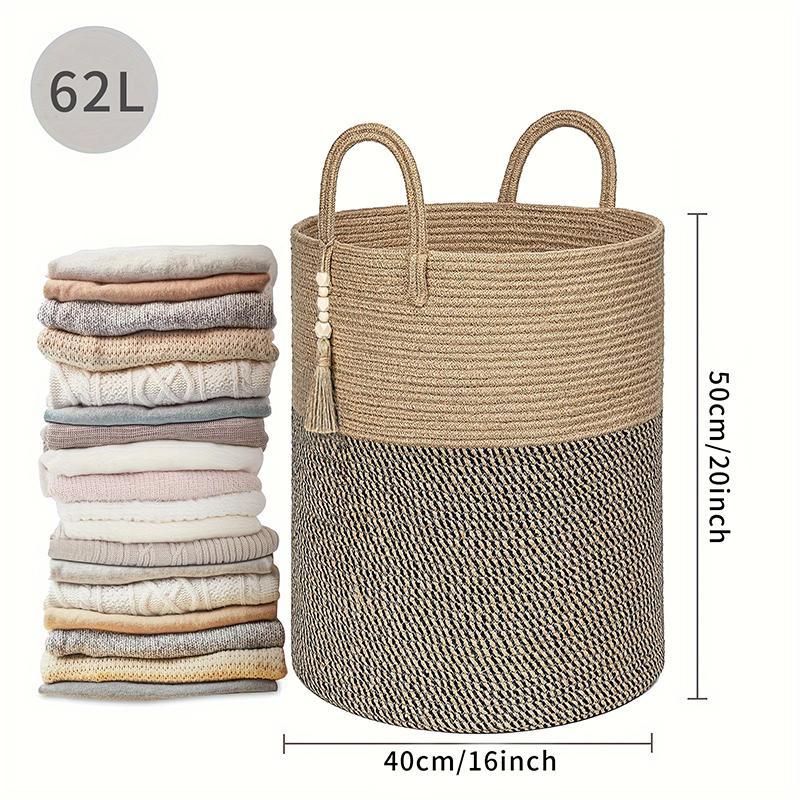 Boho Style Woven Clothes Storage Basket, 1 Count Large Capacity Storage Basket with Handle, Storage Organizer, Home Organizer for Living Room, Bedroom, Laundry Room