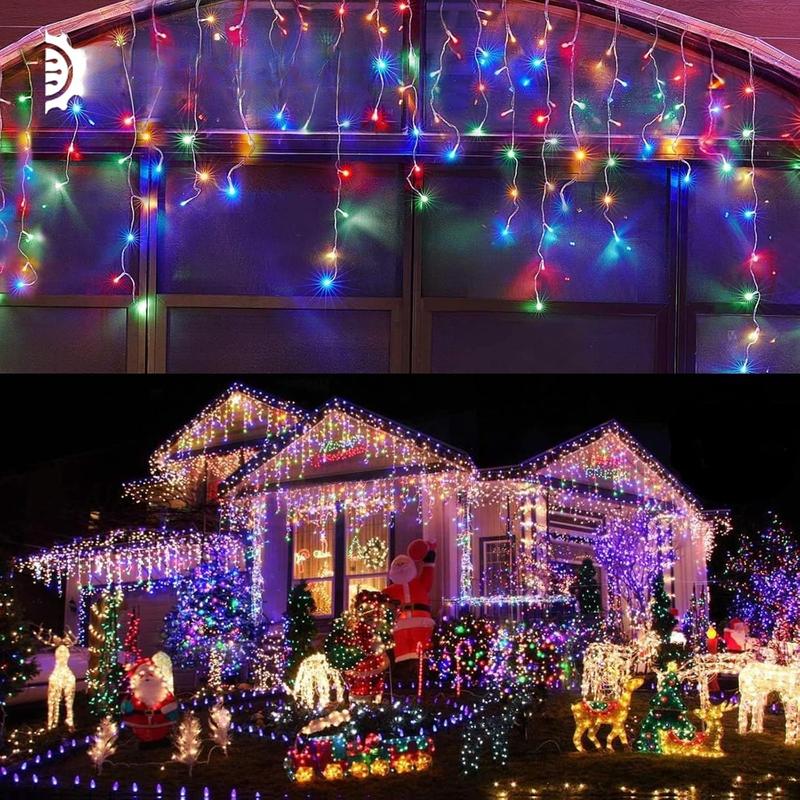 Christmas Icicle Lights, 60FT 600LEDs Solar Icicle Lights, 8 Modes Waterproof Multicolor Christmas Light for Party, Holiday, Christmas Decoration(Multicolor)