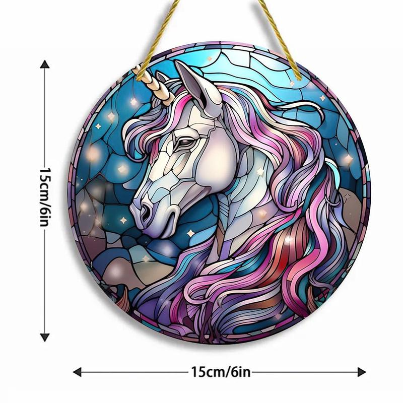 Colorful Unicorn Pattern Hanging Ornament, Round Acrylic Hanging Decoration, Hanging Pendant for Home Garden Party