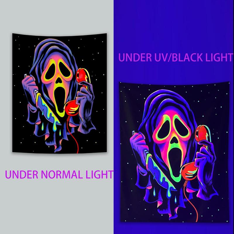 Blacklight Horror Skull Tapestry, UV Reactive Tapestries Wall Hanging, Glow in The Dark Party Backdrop Tapestry for Bedroom, Living Room - 30