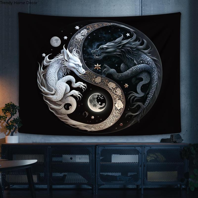 Christmas 2024 Ornament - Yin and Yang Symbol Dragon Pattern Tapestry, Wall Hanging Decor for Home Living Room Bedroom, Summer Decor 2024 Cool Bedroom Accessories, Room Decor, Bedroom Decor Accessories