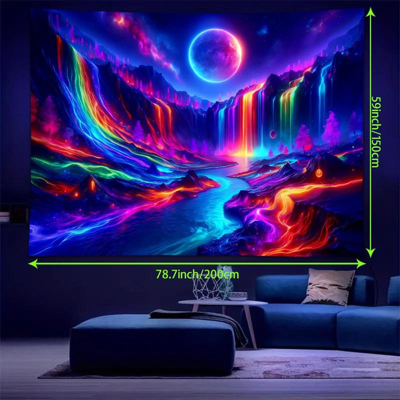 Colorful Waterfall Pattern Tapestry, UV Reactive Tapestry, Natural Landscape Wall Hanging, Wall Art for Home Living Room Bedroom Office