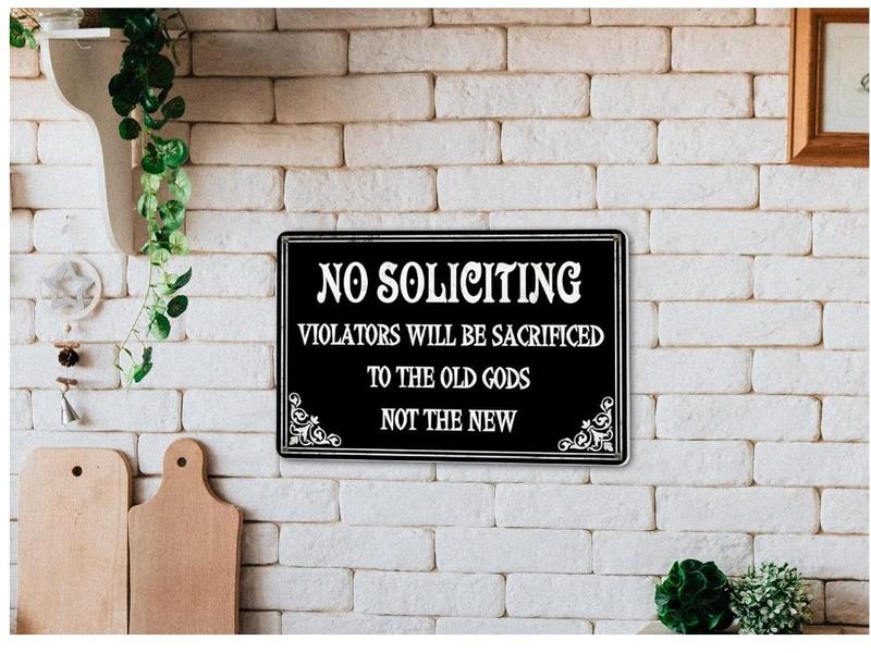 No Soliciting Sign For House Halloween Decor Funny Gothic Home Decor Goth Kitchen Decor Witchy Gifts Cool Bedroom 12x8 Inch Decoration Hanging