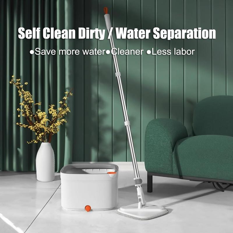 Spin Mop & Bucket Set Light Gray 10Pcs with Self-Separating Dirty Water & Clean Water System, Self-Drying 360° Spin Square Mop Head for Hardwood Tile Marble Floors,Cleaning Mop after the party,adjustable hand tool,Mother's Day Gift