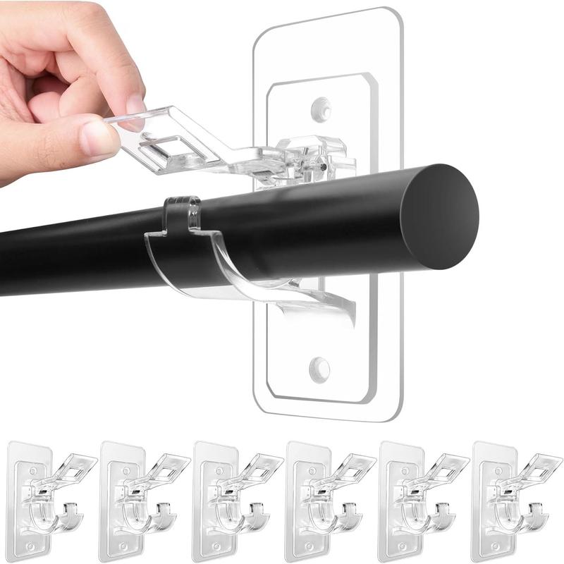 6-Pack No Drill Needed Curtain Rod Holders, Self Adhesive Rod Brackets, Multipurpose Nail Free Stick on Curtain Rod Hooks, Curtain Hangers for Bathroom, Bedroom, Livingroom