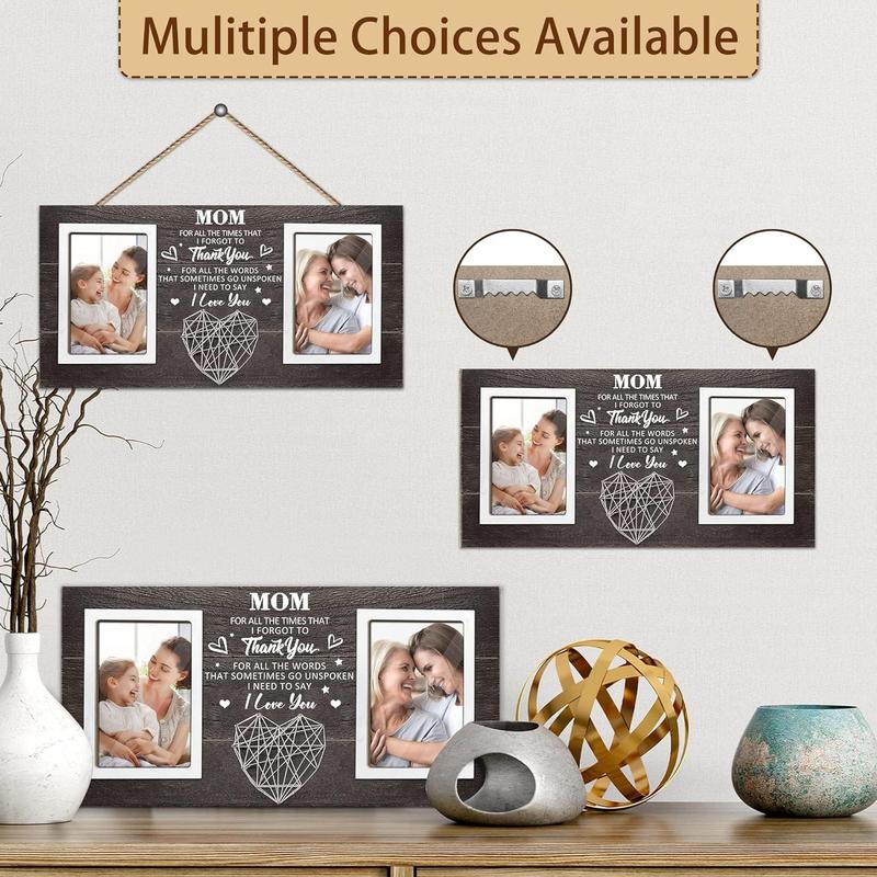 Mothers Day Mom Gifts from Daughter, Gifts for Mom from Son, Mom Picture Frame Great Mom Gift from Daughter Son on Mother's Day, Mom Birthday Gifts Holds 2 4x6 Inches Photos Decor Glass Wall Cotton Decoration Hanging Mdf Standing