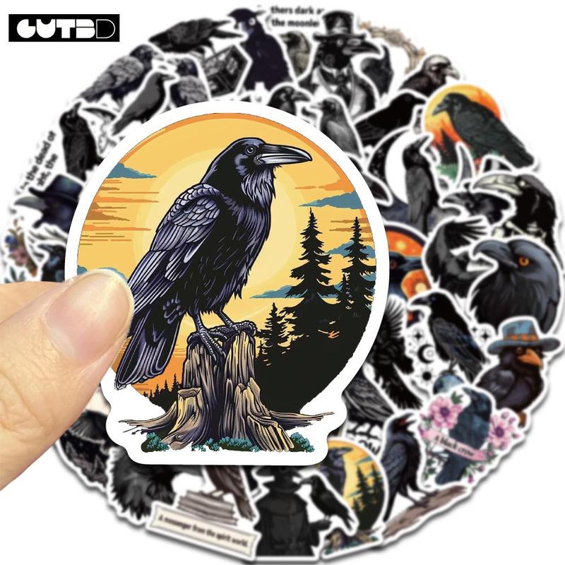 Crow Pattern Sticker, 50pcs set Self Adhesive Decorative Stickers, DIY Decals for Water Bottle, Laptop, Phone Case, Scrapbooking, Journal Making