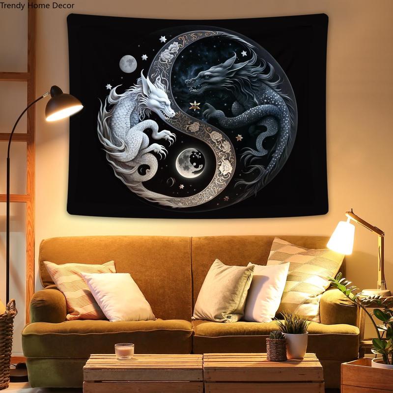 Christmas 2024 Ornament - Yin and Yang Symbol Dragon Pattern Tapestry, Wall Hanging Decor for Home Living Room Bedroom, Summer Decor 2024 Cool Bedroom Accessories, Room Decor, Bedroom Decor Accessories