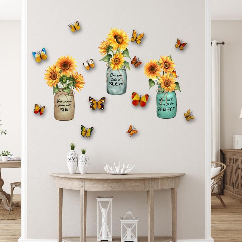 3D Sunflower & Butterfly Pattern Wall Sticker, 1 Set Self Adhesive Wall Decal, DIY Decorative Wall Art Crafts for Home Living Room Bedroom Dining Room, Mean Girls Decorations