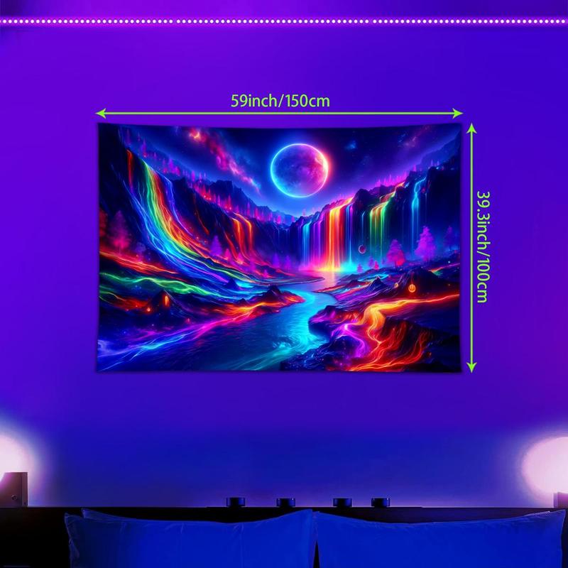 Colorful Waterfall Pattern Tapestry, UV Reactive Tapestry, Natural Landscape Wall Hanging, Wall Art for Home Living Room Bedroom Office