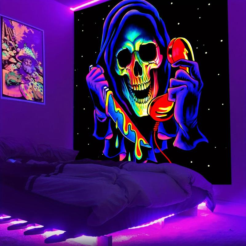 Halloween Decor Skull Pattern Tapestry, Halloween Glow in The Dark Wall Hanging Blanket, Wall Art Decor for Home Living Room Bedroom