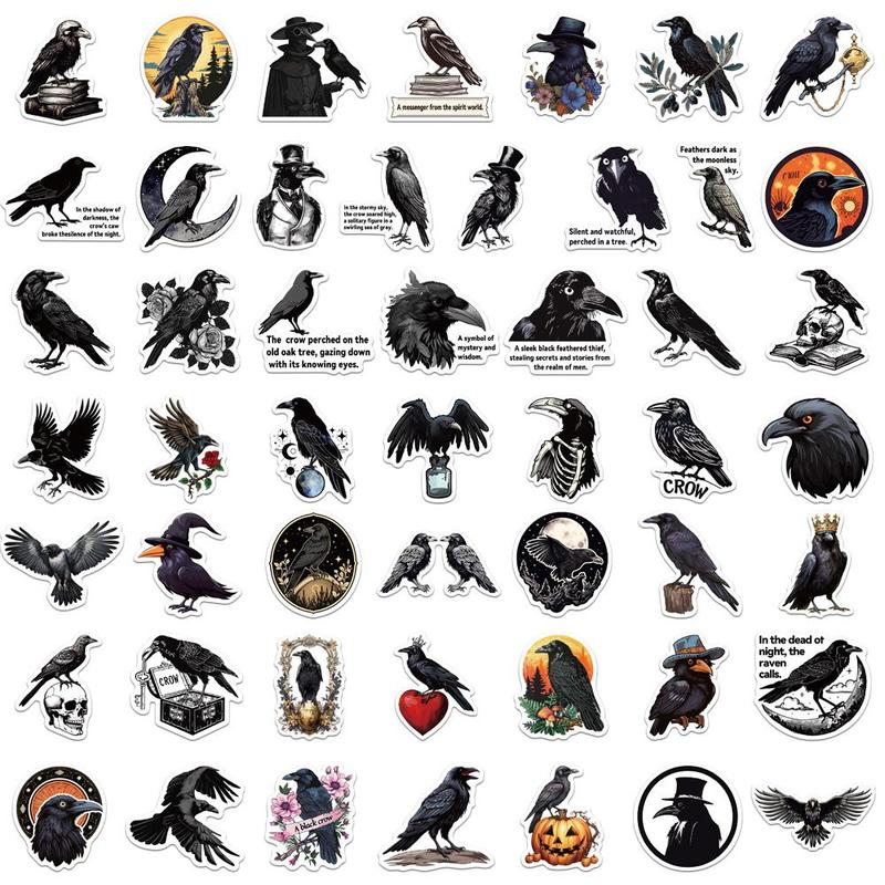 Crow Pattern Sticker, 50pcs set Self Adhesive Decorative Stickers, DIY Decals for Water Bottle, Laptop, Phone Case, Scrapbooking, Journal Making