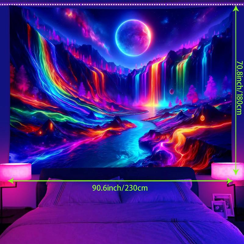 Colorful Waterfall Pattern Tapestry, UV Reactive Tapestry, Natural Landscape Wall Hanging, Wall Art for Home Living Room Bedroom Office