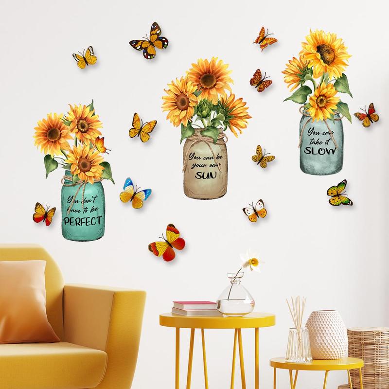 3D Sunflower & Butterfly Pattern Wall Sticker, 1 Set Self Adhesive Wall Decal, DIY Decorative Wall Art Crafts for Home Living Room Bedroom Dining Room, Mean Girls Decorations