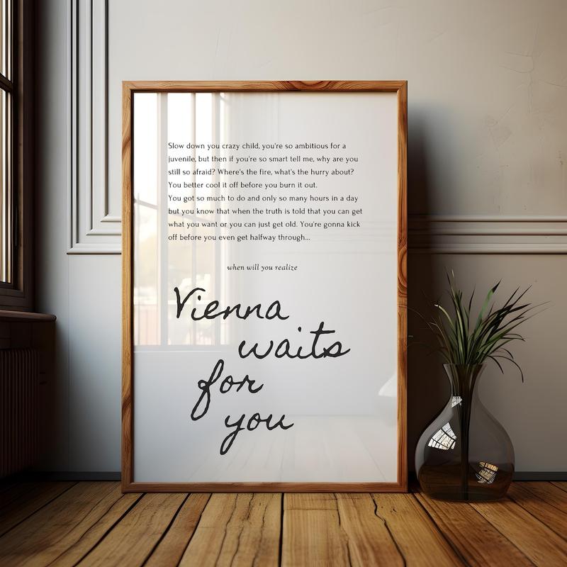 Vienna Lyrics Poster , Wall Decor, Large Printable Art, Vienna Waits for You Song Lyrics Type Billy Joel Print Glossy Photo