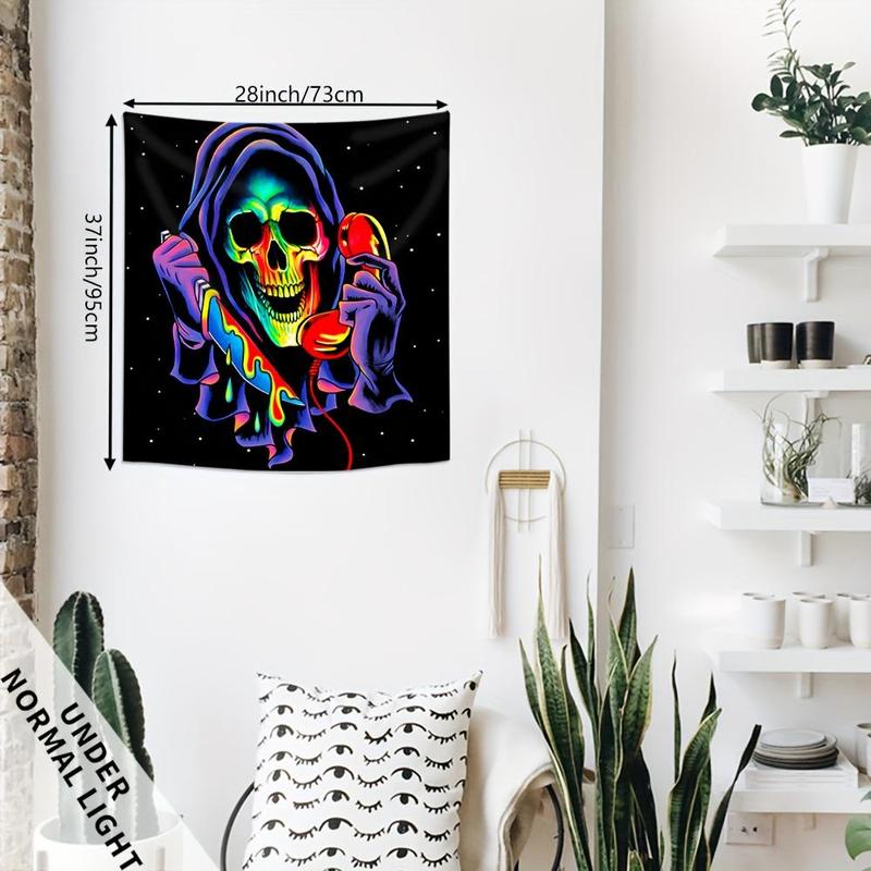 Halloween Decor Skull Pattern Tapestry, Halloween Glow in The Dark Wall Hanging Blanket, Wall Art Decor for Home Living Room Bedroom