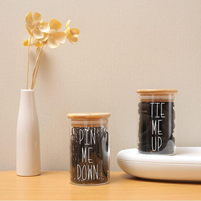 Hair Tie Organizer & Bobby Pin Holder are Great for Bamboo Bathroom Accessories, Decor Farmhouse Style Bottles Glass