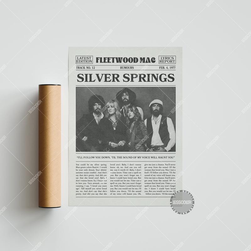 Fleetwood Mac Retro Newspaper Print, Silver Springs Poster, Silver Springs Lyric Print, Fleetwood Mac Poster, Rumours Poste No frame.