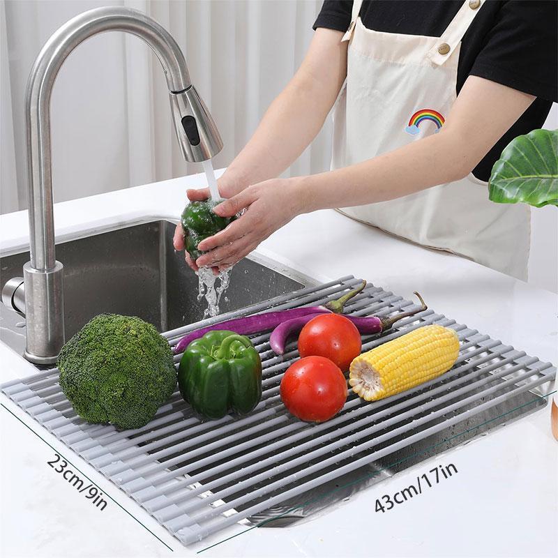 Foldable Kitchen Sink Drain Rack, 1 Count Stainless Steel Dish Drying Rack, Kitchen Sink Storage Rack, Home Organizer for Kitchen