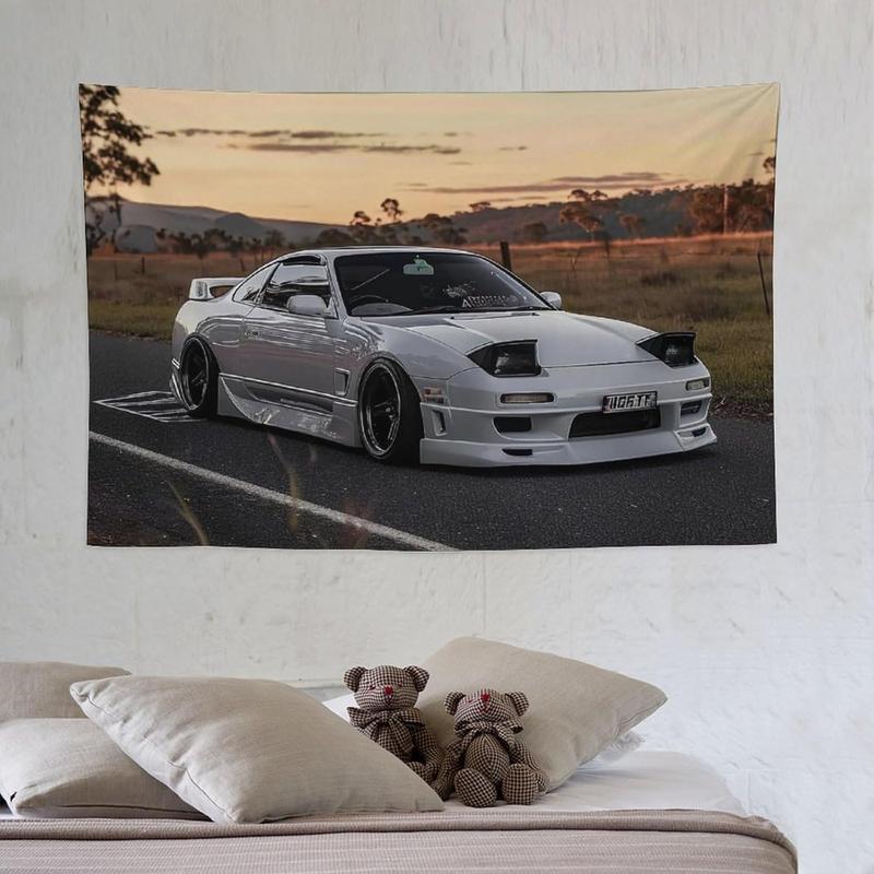 Black Friday Deals-CLiqr Car Tapestry White Jdm Car 240sx Jump Light Classic Wall Hanging Aesthetic Decoration For Bedroom Living Room Wall Art Tapestries 40