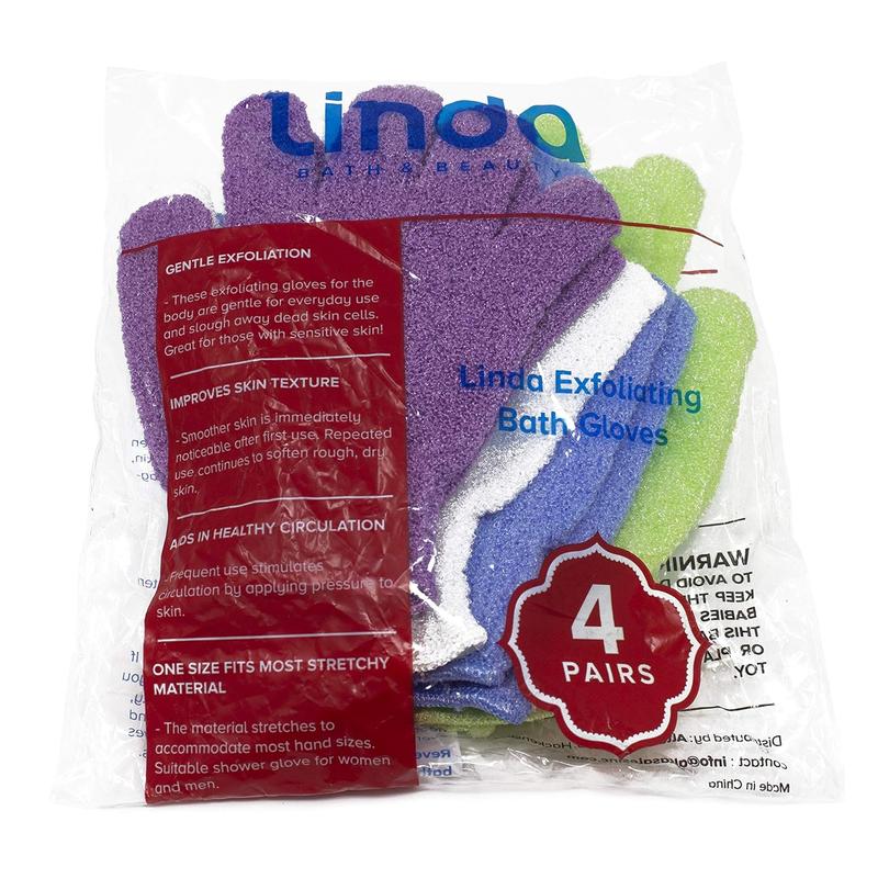 Exfoliating Bath Gloves, Pack of 4