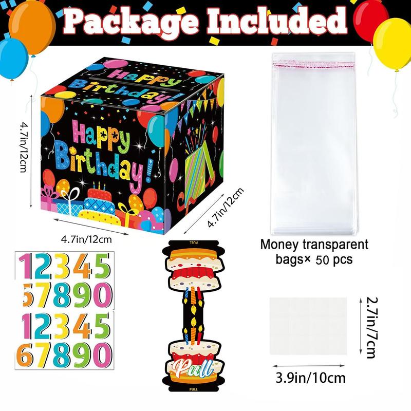 Birthday Themed Money Box, 1 Count Happy Birthday Money Box with Clear Bag, Birthday Party Supplies, Party Activities Supplies