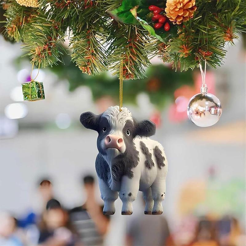 Christmas Calendar Blind Box, 24pcs set Cute 2D Cow Pattern Acrylic Pendant with Gift Box, Holiday Party Decoration for Home Office