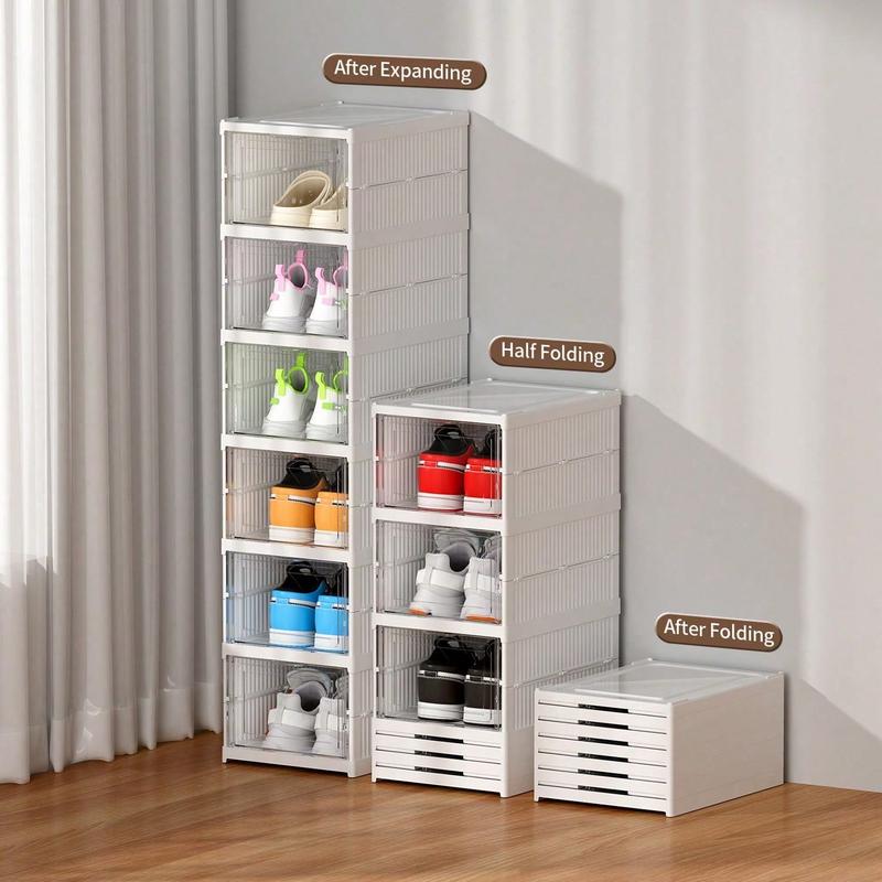 LDECO Foldable Shoe Rack Organizer For Closet Collapsible Shoes Storage Box Clear Shoe Boxes Stackable With Door Easy Assembly Shoe Cabinet Sneaker Light Case