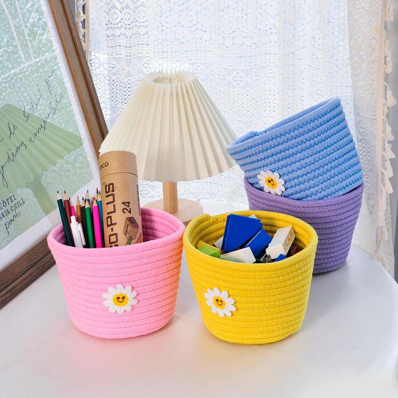 Flower Pattern Storage Basket, 1 5 Counts Cute Knitted Storage Basket, Multifunctional Desktop Storage Organizer for Home Bedroom Living Room