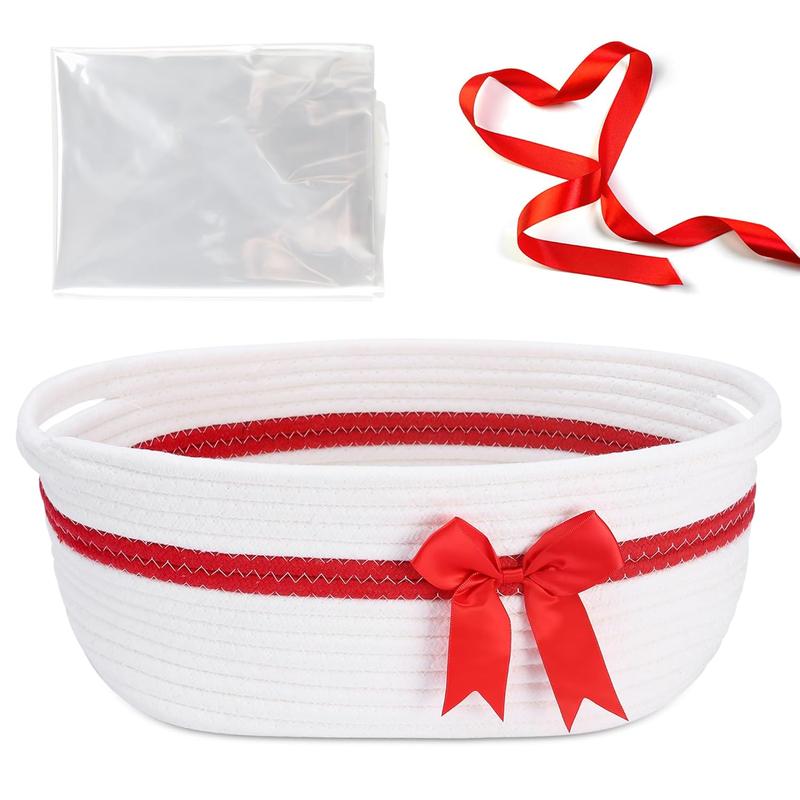 Gift Basket with Bow and Gift Bag Simplicity Home Decor Rope Basket for Gifts Empty 13.5