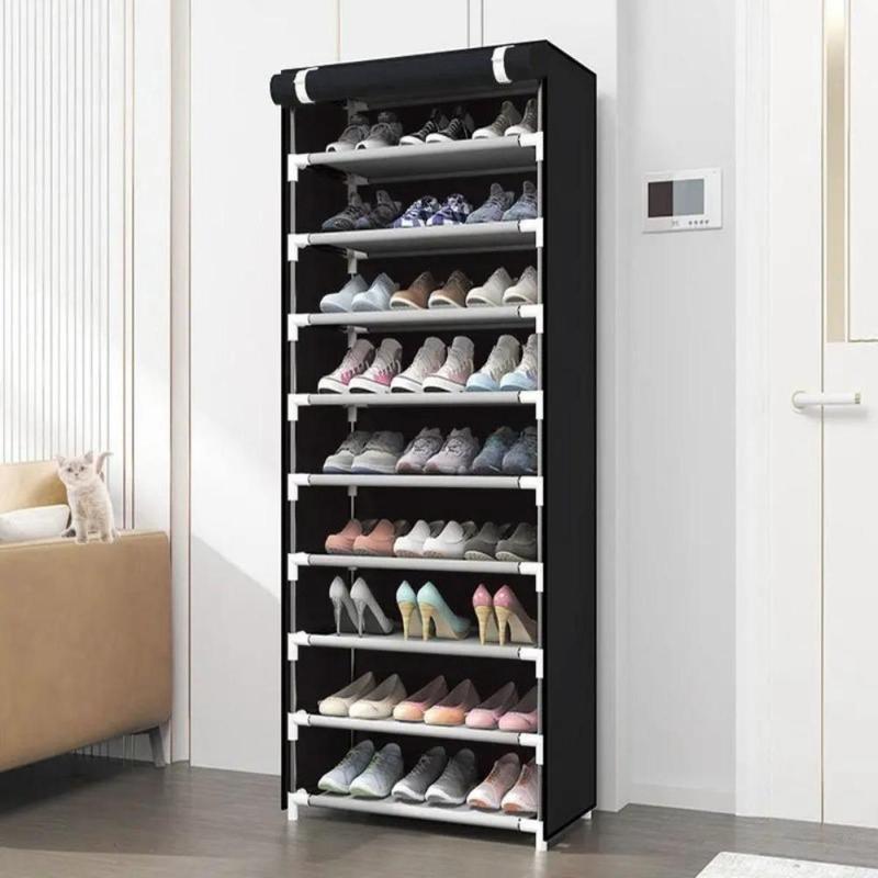 Non-Woven Multi-Layer Steel Frame Shoe Cabinet, Large Capacity Shoe Rack Without Zipper Dust Cover,Contemporary Style Decorative Room Organiser