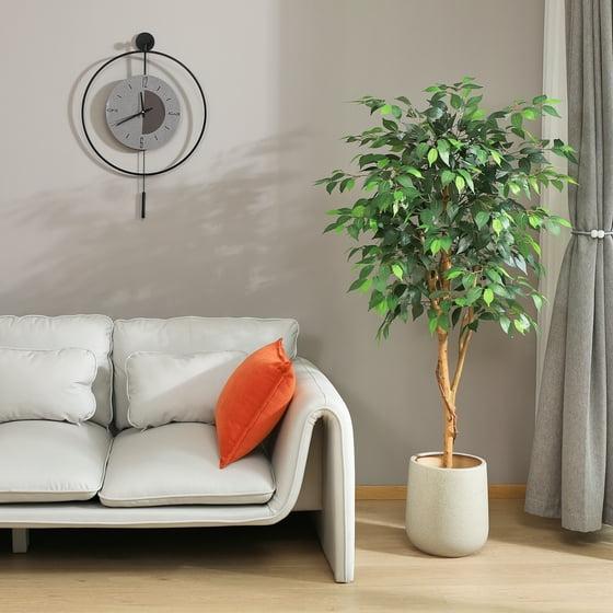 5ft Artificial Ficus Tree in Black Plastic Pot for Living Room and Office Decor Decorative Fruit Plant Centerpiece Silk Wooden Ornaments