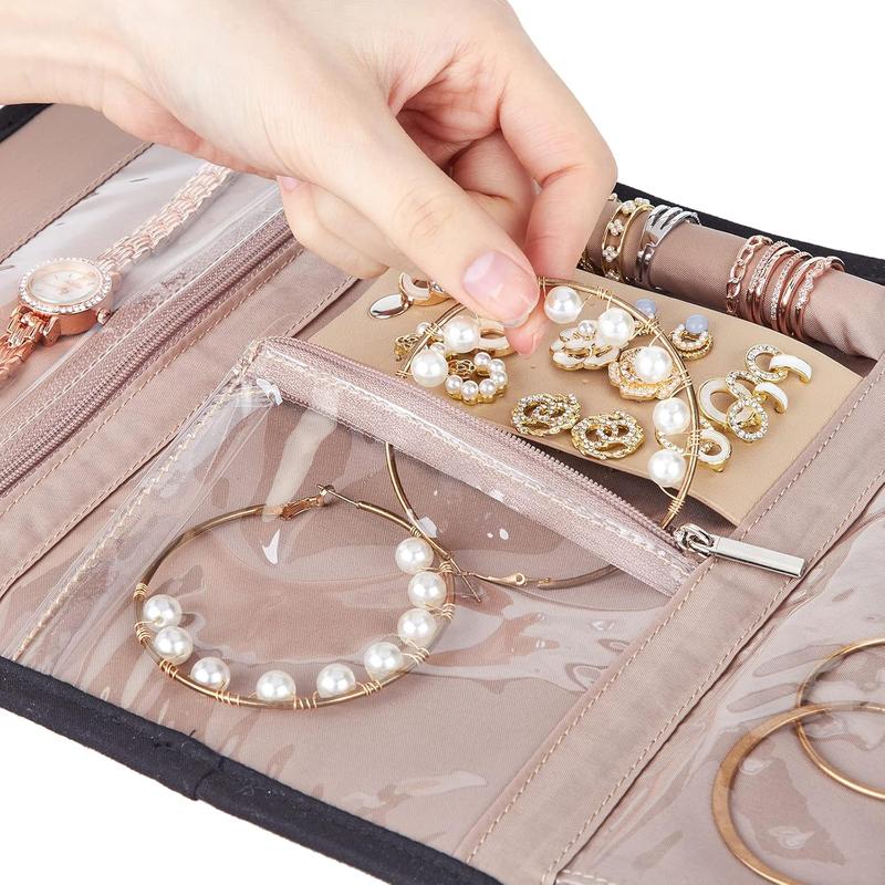 Travel Jewelry Case Organizer, Foldable Jewelry Storage Roll for Earrings, Necklaces, Rings, Bracelets, Brooches