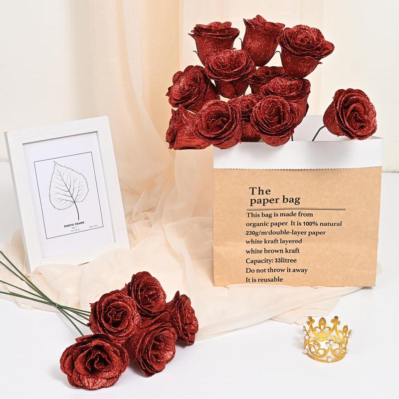 Gorgeous Glitter Roses Bouquet - DIY Artificial Shiny Red Roses, Perfect for Anniversary, Engagement & Wedding, Everlasting Glamour Unveiled