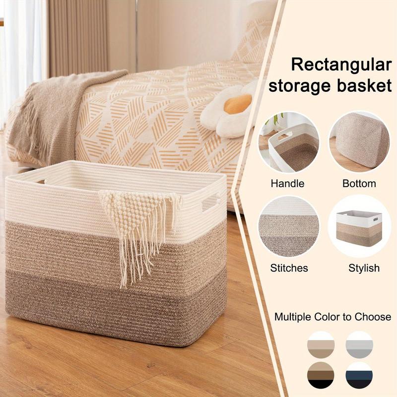 Super Large Blanket Basket, 108L Rectangle Woven Baskets for Storage, Cotton Rope Basket For Living Room, Toy Basket with Handle, Basket for Organizing