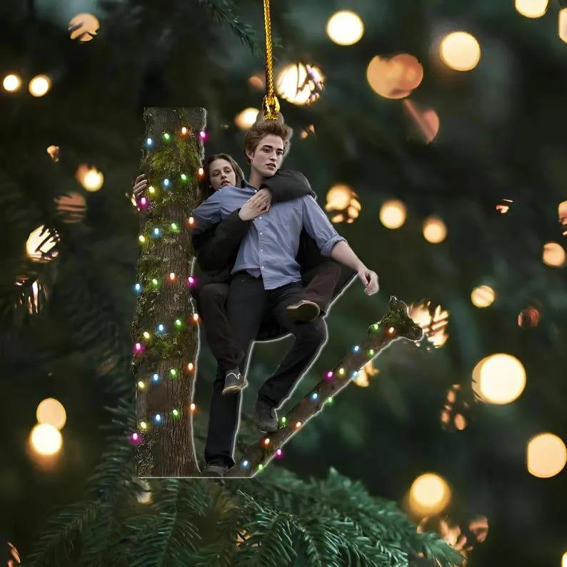 Hold On Tight Spider Monkey Christmas Ornament, Twilight Bella And Edward, Twilight Christmas Ornament, Funny Meme Ornament, Christmas Decor