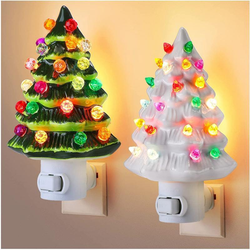 Christmas Tree Shaped Night Light, 1 Count Decorative Snow-covered Xmas Tree Lamp with Multicolor Bulbs, Suitable for   Bathroom and Bedroom Decoration