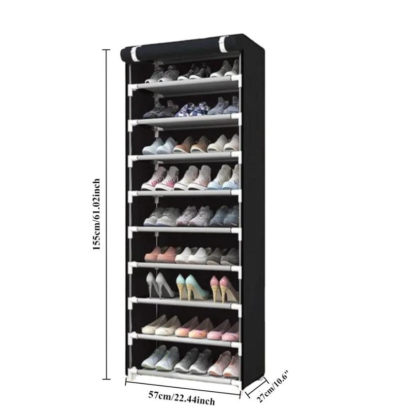 Non-Woven Multi-Layer Steel Frame Shoe Cabinet, Large Capacity Shoe Rack Without Zipper Dust Cover,Contemporary Style Decorative Room Organiser