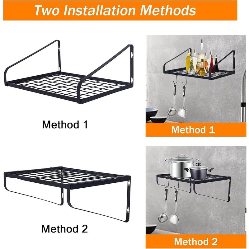 1 2 tiers Pot and Pan Hanger, Wall Mounted Pots and Pan Hanging Rack with 8 Hooks for Kitchen Cookware Utensils 2 DIY Methods Black Steel Hanging Pot Rack, storage holders & racks Organiser Hangable