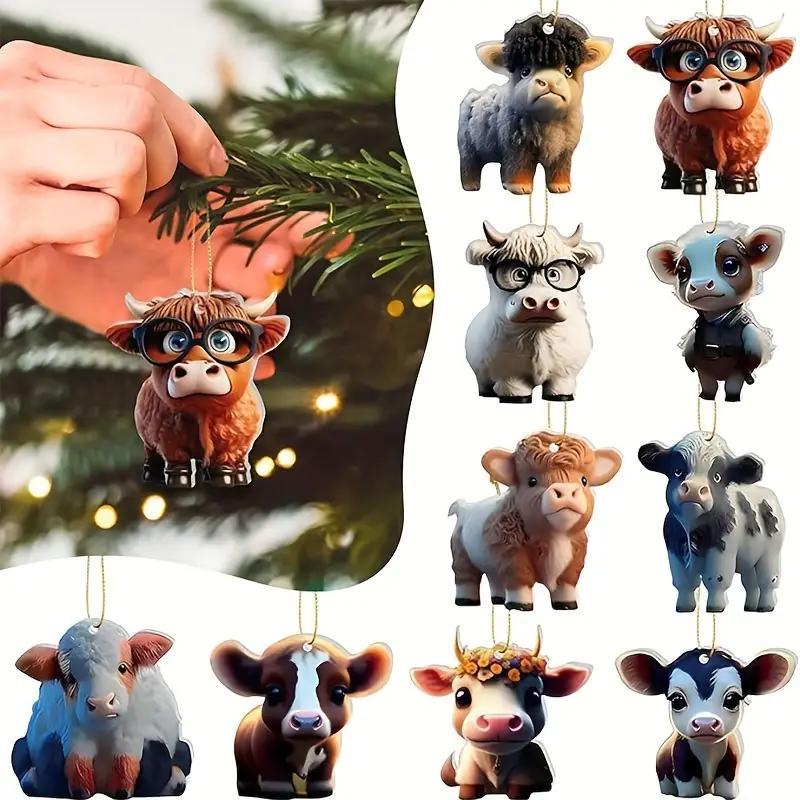 Christmas Calendar Blind Box, 24pcs set Cute 2D Cow Pattern Acrylic Pendant with Gift Box, Holiday Party Decoration for Home Office