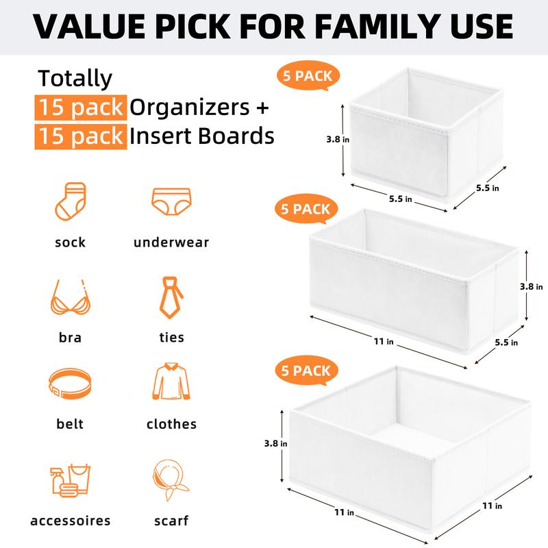 Criusia Drawer Organizer Clothes 15 Pack - Dresser Organizer For Nursery, Bedroom, Closet - Baby Clothes Organizer and Storage & Organization Dividers, College Dorm Room Essentials (White)