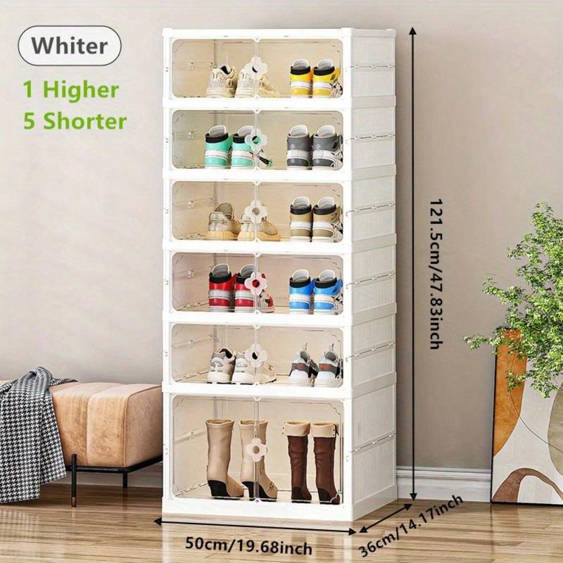 LDECO Foldable Shoe Rack Organizer For Closet Collapsible Shoes Storage Box Clear Shoe Boxes Stackable With Door Easy Assembly Shoe Cabinet Sneaker Light Case