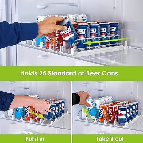 Fully Assembled Drink Beverage Fridge Organizer, Automatic Self-Pusher Glide, Adjustable Width, Soda Can Water Beer Bottle Beverage, 12oz to 20oz, Home Kitchen, Commercial Refrigerator(3 Rows  5 Rows) Plastic Racks