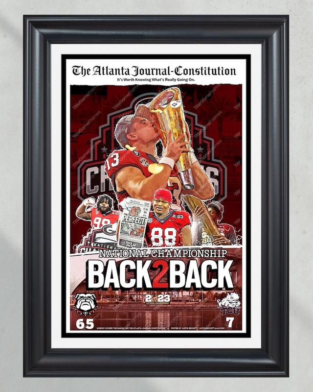 2023 Georgia Bulldogs 'BACK 2 BACK' College Football National Champions Framed Front Page Newspaper Print