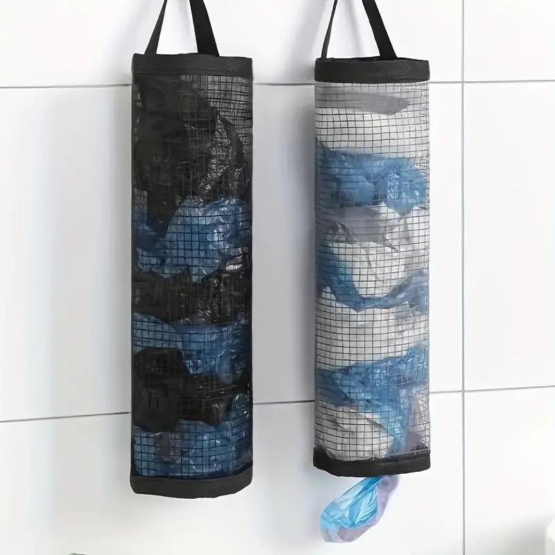 Garbage Bag Storage Hanging Bag, 3 Counts Wall Mounted Drawstring Shoe Storage Bag, Kitchen Plastic Bag Organizer, Woven Mesh Bag